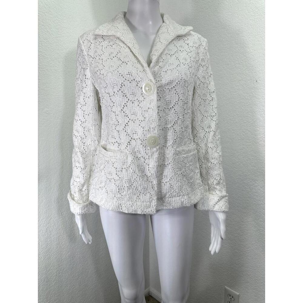 Sz 8 Lafayette 148 White Eyelet Lace Blazer Spring Summer Lined Easter Office